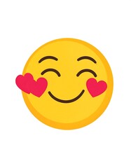 Fototapeta premium A smiling, yellow face emoji with heart-shaped blushes, eyes closed