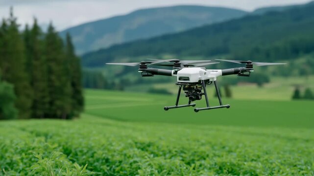 Aerial view of Scandinavian farmer using drone over quinoa and amaranth fields, precision organic agriculture, soil health new harvest, eco-friendly grain market pick. cinematic color correction,