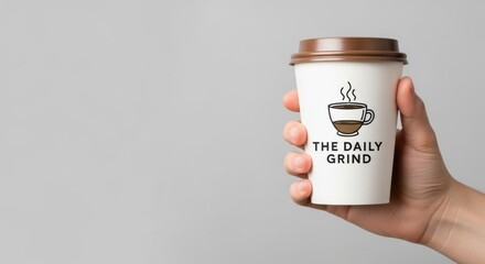 Coffee cup in hand with "the daily grind" design for everyday inspiration