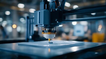 Close-up of a 3D printer extruding high-strength polymers under precise conditions, emotion of concentration and meticulous work visible, representing industrial fabrication, precision engineering,
