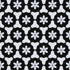 Stylish Geometric Design Featuring White Flowers and Shapes Against a Black Backdrop Perfect for Modern Decor