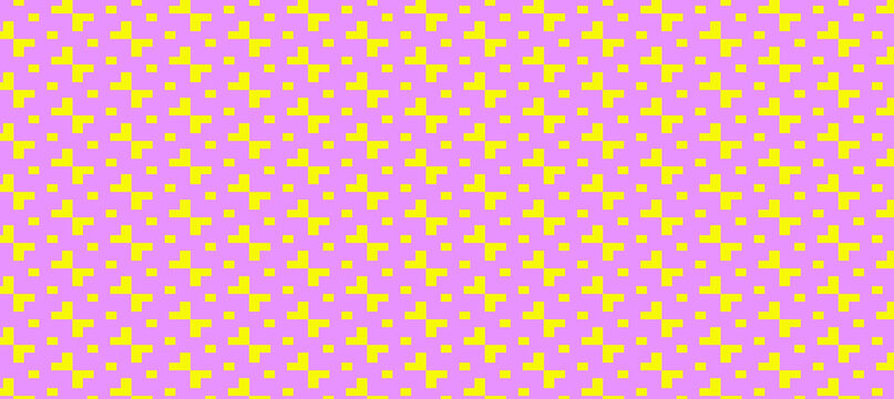 A vibrant abstract background featuring a seamless grid of yellow plus shapes on a purple field. Energetic, modern, and versatile for design, branding, or digital content.