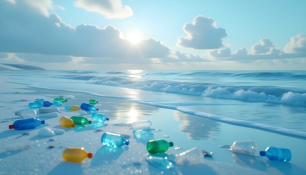 Cinematic realistic ocean scene with debris reflecting environmental awareness and purity - Powered by Adobe