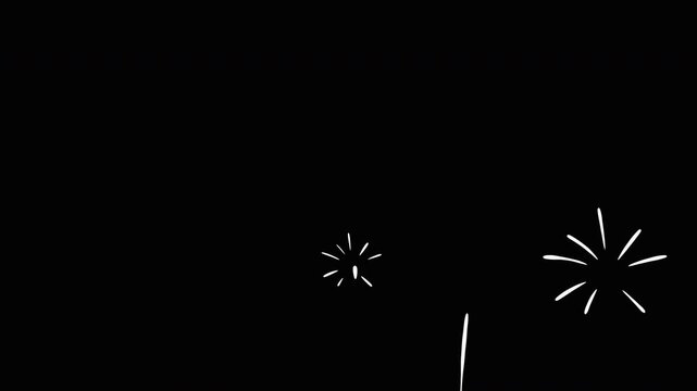 Animated Hand Drawn Fireworks Pack Isolated on Black Background Celebration Clip