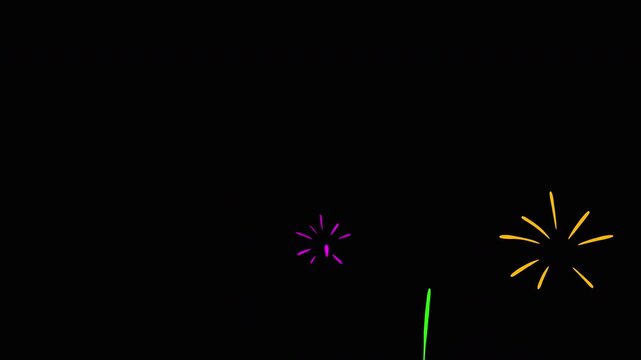 Animated Colorful Fireworks on Black Background, Perfect for Celebration and Events