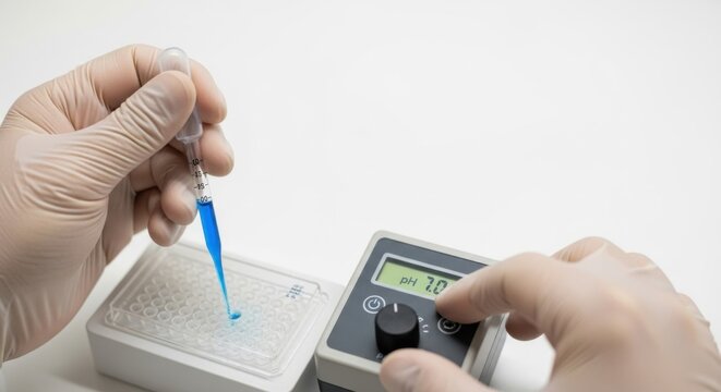 Lab experimentation with ph meter and microplate for scientific analysis and research