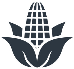 Fototapeta premium Corn Cob Icon with Leaves, Food Crop Sign, Simple Vector Graphic