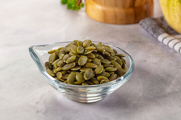 Fresh green pumpkin peeled seeds