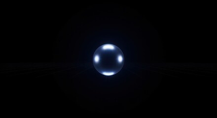 Obraz premium A glowing blue sphere floats in the darkness, surrounded by a faint, shimmering aura of light particles, creating a mysterious and futuristic abstract background