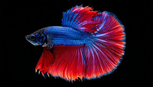 A vibrant Siamese fighting fish with flowing red and blue fins