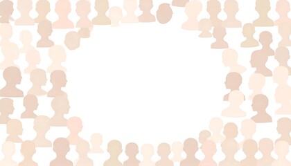 Abstract crowd of human silhouettes around an empty white space