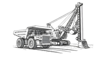 Sideboom Pipelayer Crawler Crane - Pipeline Construction Engineering Line Art Vector