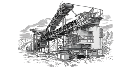 Elevated Skybridge Transit Station - Vector Architectural Ink Line Sketch