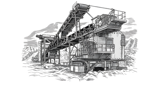 Elevated Skybridge Transit Station - Vector Architectural Ink Line Sketch