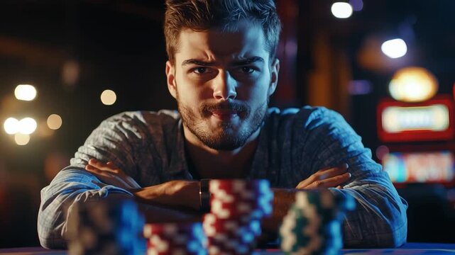 A desperate gambler on the table. Gambling concept video.