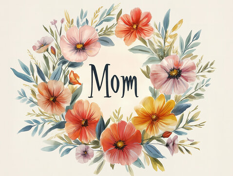 A Floral Wreath with a "Mom" Banner in the Center