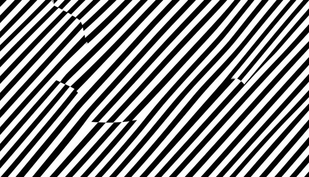 Black and white slanted lines with geometric shapes overlay