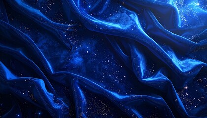 Luxurious Deep Blue Velvet Fabric with Golden Sparkles, Magical Starry Texture Background, Elegant Fantasy Design for Product Display or Creative Wallpaper