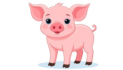 Naklejka premium Cartoon depiction of a cute, pink piglet with big, blue eyes