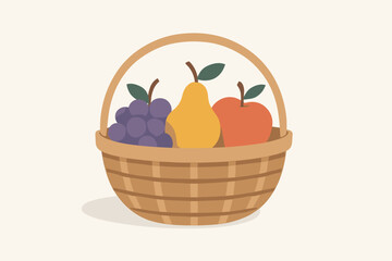 Minimal basket vector woven white soft colorful surface shadow fruit illustration filled