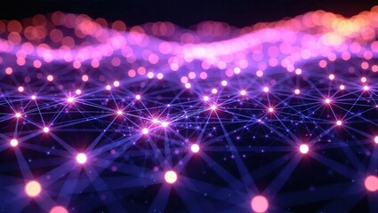 Abstract digital network connections with glowing dots and lines.