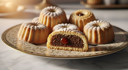 Exquisite Dessert Plate Showcasing Delicious Date-Filled Maamoul Pastries Beautifully Presented