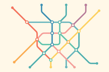 Map colorful lines intersecting vector soft illustration background simple stations subway
