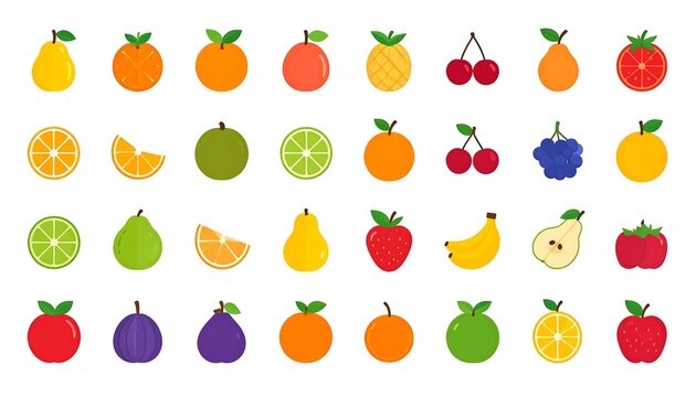 Array of stylized, colorful fruit illustrations