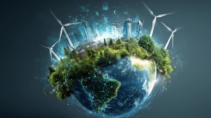 Renewable energy and sustainable city on the earth globe concept - Powered by Adobe