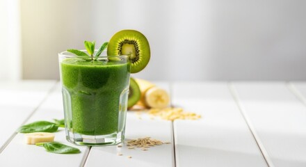 Fresh kiwi and spinach smoothie for world quality day celebration