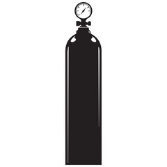 Black industrial gas cylinder with pressure gauge