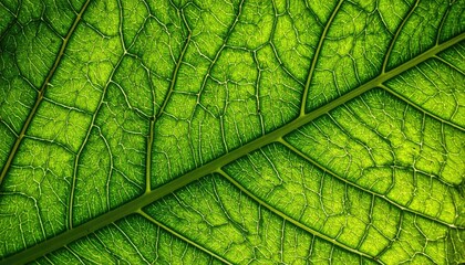 Close Up Macro View of a Vibrant Green Leaf Veins and Stomata Illuminated by Natural Backlight Showing Intricate Cellular Structure and Botanical Detail