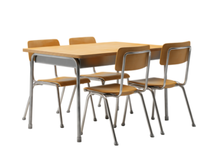 Retro Mid-Century Modern School Cafeteria Table and Chairs isolated on a transparent background