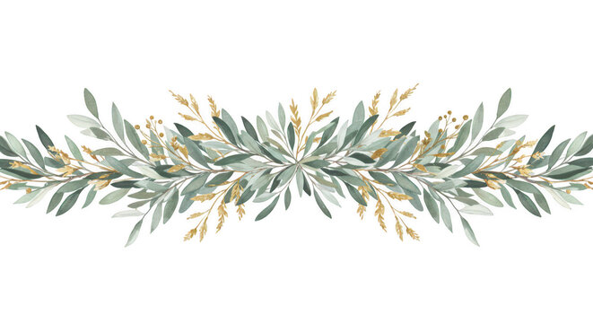 Fototapeta Elegance in the Foliage: A delicate garland of leaves and gilded accents, gracefully arranged to evoke a sense of refined beauty and celebration, embodying purity and grace.