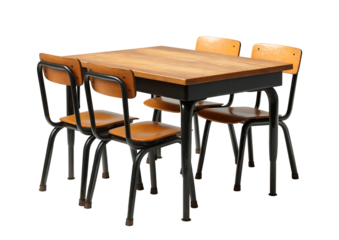 Vintage School Table and Four Chairs Set isolated on a transparent background