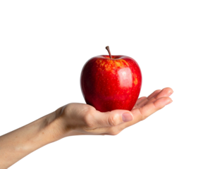 isolated hand holding a apple red