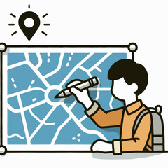 Illustration of a man drawing a map