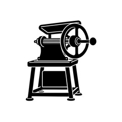 Black vintage meat grinder on stand on transparent background silhouette