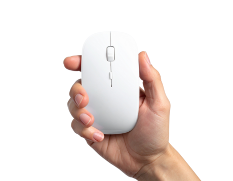 isolated hand holding a mouse