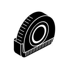 Isometric black tape measure tool on transparent background silhouette