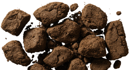 Dry soil clumps isolated on white background, perfect for agriculture and environmental studies