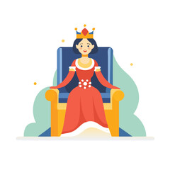 Obraz premium Regal queen with a crown on her head and a luxurious gown, seated on her throne with an elegant background, generative ai. Icon 