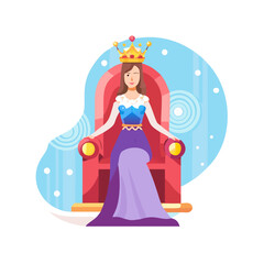Regal queen with a crown on her head and a luxurious gown, seated on her throne with an elegant background, generative ai. Icon 