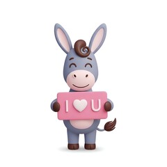 Obraz premium 3d illustration of cute donkey holding i love you sign isolated on white background