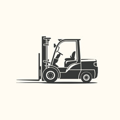 Vector art of forklift truck silhouette, industrial vehicle for lifting and moving heavy loads, isolated on a light background
