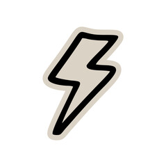 Lightning bolt thunder doodle sticker icon: hand drawn illustration of power, energy, speed, and vintage rock band design