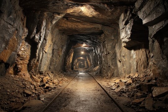 Eerie Mine Passage: Shadows and Depths of an Abandoned Coal Tunnel