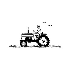 Farmer driving a tractor through a field, symbolizing agriculture, hard work, and rural life.