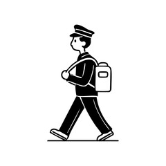 Mail carrier walking with a mailbag, representing postal service, delivery, and communication.