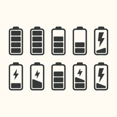 Fototapeta premium Vector art of set of battery charge level icons showing different levels of power from full to empty